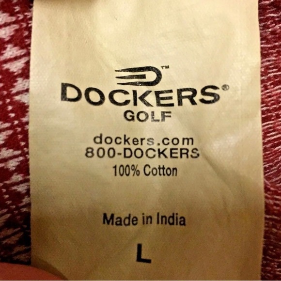 Dockers Golf Men’s Polo Shirt Size L Mercerized‎ Cotton Burgundy Print - Picture 3 of 7